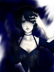  black_hair breasts cleavage fatal_frame fatal_frame_3 kurosawa_rei short_hair tears 