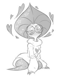  alien blush eyewear female flatwoods_monster glasses heart_symbol looking_at_viewer low_res monochrome not_furry solo unknown_artist 