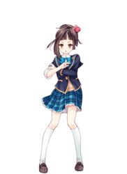  alternate_hairstyle bow bowtie brown_eyes brown_hair female flower full_body girlfriend_(kari) hair_flower hair_ornament isezaki_ikuho official_art plaid plaid_skirt pleated_skirt qp:flapper school_uniform skirt socks solo transparent_background 