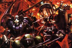  1980s_(style) absurdres armored_trooper assault_visor character_request d-1 densetsu_kyojin_ideon dougram dunbine energy_sword fire galient gun gundam highres ideon ideon_gauge juusenki_l-gaim kikou-kai_galient kikou_senki_dragonar l-gaim mecha mecha_focus morishita_naochika no_humans photoshop_(medium) retro_artstyle robot science_fiction scopedog seisenshi_dunbine sentou_mecha_xabungle soukou_kihei_votoms sword taiyou_no_kiba_dougram walker_gallia weapon zeta_gundam zeta_gundam_(mobile_suit) 