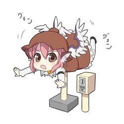  animal_ears chibi commentary_request dress female hat mystia_lorelei open_mouth pink_hair short_hair solo torque touhou wings 