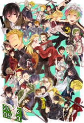  6+boys 6+girls animal_helmet annotated awakusu_akane baccano! black_hair blonde_hair blue_eyes blue_hair bob_cut bodysuit bow bowtie braid brown_eyes brown_hair carla_alvarez_santonia carrying celty_sturluson cigarette closed_eyes coat commentary_request creator_connection czeslaw_meyer dress durarara!! ei_li_lei ei_yi_li elmer_albatross ennis etsusa_oohashi everyone ferret_von_balstein firo_prochainezo flower formal fur_trim gerhard_von_balstein ginjima_summer glasses gloves graham_specter gun hair_flower hair_ornament hand_fan hat heiwajima_shizuo helmet heterochromia highres huey_laforet inui_hayato isaac_dian ishibashi_aiji jacket kadota_kyouhei karisawa_erika katana kelly_yatsufusa kida_masaomi kirino_yua kishitani_shinra kugi_seiichi kuragesaki kuzuhara_souji lab_coat lolicon long_hair maria_barcelito michael_dietrich miria_harvent monica_campanella motorcycle_helmet multiple_boys multiple_girls necktie nejiro_kanata orihara_izaya princess_carry red_eyes red_hair ryuugamine_mikado sahara_jun school_uniform scissors sekai_no_chuushin_hariyama-san short_hair skirt smile sonohara_anri suit sunglasses sword tick_jefferson togusa_saburou traditional_bowtie vamp! vest weapon yasojima_misaki yellow_bridgestone yellow_eyes yumasaki_walker 