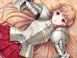  armor brown_hair game_cg komori_kei long_hair noel_marres_ascot purple_eyes walkure_romanze 