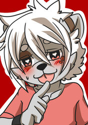  anthro blush bracelet clothing fur grey_body grey_fur hair heart_eyes heart_symbol hi_res jewelry kita_(saku1saya) looking_at_viewer male mammal mustelid otter red_eyes saku1saya solo tongue tongue_out white_hair young young_anthro young_male 