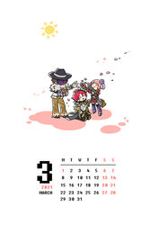  2021 2boys animal_print black_footwear black_gloves black_headwear black_pants brown_coat brown_gloves brown_hair brown_headwear brown_pants calendar_(medium) chains chibi closed_eyes closed_mouth coat commentary_request cross-laced_clothes cross-laced_top double_bun elbow_gloves fedora female fingerless_gloves flower full_body fur-trimmed_coat fur_collar fur_trim gloves grey_coat hair_between_eyes hair_bun hat leopard_print long_sleeves march masked miniskirt multiple_boys open_mouth pants pink_eyes pink_hair ragnarok_online red_hair shadow_chaser_(ragnarok_online) shirt shoes shrug_(clothing) skirt smile smiley_face sun_symbol top_hat warlock_(ragnarok_online) white_background white_shirt zhi_xie 