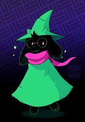  absurd_res anthro barefoot biped black_body black_fur bovid caprine catbeecache clothing deltarune eyewear feet floppy_ears fur glasses goat hat headgear headwear hi_res male mammal ralsei scarf signature smile solo undertale_(series) 