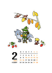  2021 belt boots brown_belt brown_footwear calendar_(medium) closed_mouth commentary_request february female flower food fruit full_body gloves green_eyes green_gloves green_hair green_headwear green_pantyhose green_scarf green_shorts green_tube_top hat midriff monkey pantyhose papaya pointy_ears pouch ragnarok_online ranger_(ragnarok_online) scar scar_across_eye scarf short_hair shorts strapless strawberry strawberry_plant thighhighs tube_top white_background white_flower witch_hat wolf yoyo_(ragnarok_online) zhi_xie 