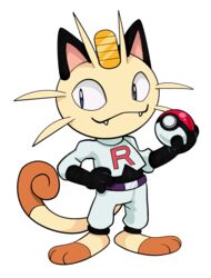  alpha_channel barefoot belt blue_eyes catbeecache clothing dipstick_tail fangs feet generation_1_pokemon gloves hand_on_hip handwear hi_res holding_object holding_pokeball male markings meowth meowth_(team_rocket) multicolored_tail nintendo outline pokeball pokemon pokemon_(species) signature simple_background solo standard_pokeball standing tail tail_markings team_rocket teeth text text_on_clothing transparent_background whiskers 