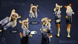 2_toes 3d_(artwork) 5_fingers 7:4 anthro barefoot blonde_hair blue_eyes clothed clothing cloven_hooves deer dialogue digital_media_(artwork) doelores dress ear_piercing ear_tag english_text feet female fingers furgonomics genetic_engineering hair hi_res hooves mammal new_world_deer piercing plantigrade smile solo tail tail_clothing text toes white-tailed_deer white_hair zorryn