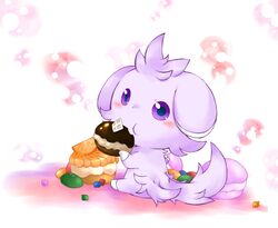 ambiguous_gender blush chibifur eating espurr food generation_6_pokemon holding_food holding_object nintendo poke_puff pokeblock pokemon pokemon_(species) solo unknown_artist