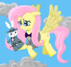 2011 ambiguous_gender angel_(mlp) blue_eyes bow_(feature) bow_tie clothing cosplay duo empyu equid equine eyewear feathered_wings feathers female feral fluttershy_(mlp) friendship_is_magic fur glasses gun hair hasbro mammal my_little_pony mythological_creature mythological_equine mythology necktie pegasus pink_hair ranged_weapon scar submachine_gun thompson_gun weapon white_body white_fur wings yellow_body yellow_feathers yellow_fur