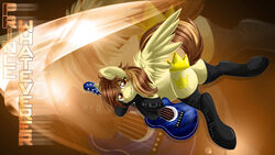 16:9 2013 amber_eyes armwear ass brown_hair candy clothing crown cutie_mark dessert elbow_gloves equid equine feathered_wings feathers food fur gloves guitar hair handwear hasbro headgear hi_res knifeh legwear lollipop long_hair looking_at_viewer male mammal musical_instrument my_little_pony mythological_creature mythological_equine mythology pegasus plucked_string_instrument smile solo stockings string_instrument wallpaper widescreen wings yellow_body yellow_fur