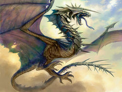 ambiguous_gender armor dragon european_mythology fangs feral forked_tongue hasbro magic:_the_gathering membrane_(anatomy) membranous_wings mythological_creature mythological_scalie mythology official_art scalie solo spines tail teeth todd_lockwood tongue western_dragon wings wizards_of_the_coast wyvern