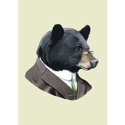 1:1 american_black_bear anthro bear black_bear black_body black_fur black_nose brown_eyes bust_portrait clothed clothing eyewear fur glasses male mammal necktie pillarbox portrait ryan_berkley simple_background solo suit ursine