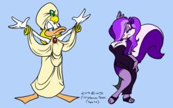 16:10 2013 anatid anseriform anthro avian big_breasts bird breasts cleavage clothed clothing dress duck duo eric_schwartz female fifi_la_fume mammal mephitid shirley_the_loon skunk tiny_toon_adventures warner_brothers widescreen