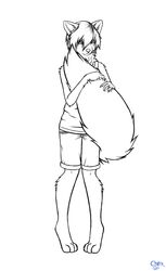 anthro bottomwear canid canine chiroina chyo clothing clutching denim denim_bottomwear denim_clothing fox hi_res him_the_baker jeans male mammal pants shorts shy sketch solo unfinished