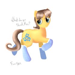 1:1 absurd_res big_eyes brown_hair caramel_(mlp) clothing cutie_mark english_text equid equine footwear friendship_is_magic furryaoi hair hasbro hi_res horse legwear looking_aside looking_at_viewer male mammal mostly_nude my_little_pony pony short_hair side_view simple_background socks solo teal_eyes text toony white_background