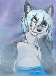 anthro big_breasts breasts canid canine canis female fenni fenrir_(disambiguation) fog frozen_over hair mammal short_hair shower solo steam towel towel_only wet wolf