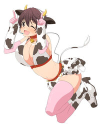  animal_ears animal_print arm_warmers bare_shoulders bell belt belt_collar blush boots breasts brown_eyes brown_hair cleavage collar cow_ears cow_girl cow_horns cow_print cow_tail crop_top cropped_shirt dot_nose elbow_gloves fake_animal_ears fake_horns fake_tail female full_body gloves hands_up headset horns horns_pose idolmaster idolmaster_cinderella_girls idolmaster_cinderella_girls_starlight_stage index_finger_raised james_(jms-pnt) knee_boots large_breasts looking_at_viewer miniskirt neck_bell oikawa_shizuku one_eye_closed open_mouth pink_gloves pink_thighhighs print_footwear print_shirt print_skirt red_belt shirt short_hair simple_background skirt sleeveless sleeveless_shirt smile solo tail thighhighs white_background 