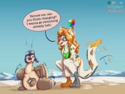  4:3 animate_inanimate beach domestic_cat dustyerror felid feline felis female hi_res inanimate_object inanimate_transformation latex male mammal mustelid otter outside plastic pool_float pool_toy seaside simple_background tail transformation water 