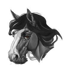  2023 anthro beard black_and_white brown_eyes digital_media_(artwork) draft_horse duncan_(skoll666) ear_piercing ear_ring equid equine facial_hair fingers fur hair headshot_portrait hi_res horse inner_ear_fluff long_hair looking_at_viewer male mammal monochrome multicolored_body multicolored_fur piercing portrait raudegil ring_piercing shire solo tuft 