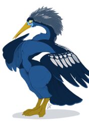  2023 3_toes alistair_(tyranozilla) anhinga anthro athletic athletic_anthro athletic_male avian avian_feet beak bedroom_eyes biped bird blue_body blue_feathers claws curvy_figure dated digital_media_(artwork) digitigrade draconder eyeshadow feather_hands feathered_wings feathers featureless_crotch feet full-length_portrait grey_body grey_feathers half-closed_eyes hand_on_hip head_tuft hi_res hourglass_figure huge_thighs long_beak long_neck makeup male multicolored_body multicolored_feathers narrowed_eyes nude open_beak open_mouth open_smile pecs portrait pose red_eyes sassy scutes seductive shaded shadow signature simple_background small_waist smile smirk solo standing suliform talons thick_thighs three_quarter_angle toe_claws toes tuft white_background white_body white_feathers wide_hips wings yellow_beak yellow_claws 