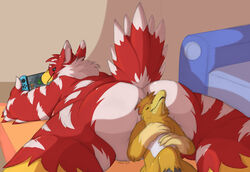  anthro ass avian big_butt bird butt_pillow controller creeper_(minecraft) digital_media_(artwork) duo electronics feathers furniture game_controller hair hi_res huge_butt larger_male male male/male microsoft minecraft mojang nintendo nintendo_switch nude on_ground owl sillywerwolf size_difference sleeping slightly_chubby slightly_chubby_anthro slightly_chubby_male smaller_male sofa square_(anatomy) tail tail_feathers thick_thighs wide_hips xbox_game_studios 