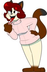  2017 3_toes 4_fingers alpha_channel anthro biped black_ears black_eyebrows black_eyelashes black_eyes black_markings black_mouth black_nose black_whiskers bottomless bottomless_anthro bottomless_female breasts brown_inner_ear brown_markings brown_tail candy candy_cane cat_tail cheek_tuft chokovit_(artist) clothed clothing colored dessert digital_drawing_(artwork) digital_media_(artwork) dipstick_tail domestic_cat eyebrow_through_hair eyebrows facial_tuft feet felid feline felis female female_anthro fingers food fur glistening glistening_hair glistening_nose glistening_tongue gloves_(marking) hair hi_res leaning leaning_forward leg_markings licking licking_candy licking_candy_cane mammal markings open_mouth partially_clothed partially_clothed_anthro partially_clothed_female pink_clothing pink_sweater pink_topwear prick_ears priscilla_(kabula) red_hair simple_background socks_(marking) solo standing sweater sweater_only tail tail_markings tan_body tan_fur tan_tuft teeth toes tongue tongue_out topwear topwear_only translucent translucent_hair transparent_background tuft turtleneck 