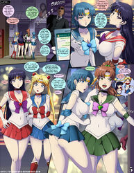  4girls ami_mizuno bishoujo_senshi_sailor_moon black_hair blonde_hair blue_eyes blue_hair blue_lipstick breasts brown_hair cellphone cleavage clothed comic female green_eyes green_lipstick human human_only lipstick makoto_kino page_5 panties purple_eyes rei_hino sailor_jupiter sailor_mars sailor_mercury sailor_moon skirt stormfeder strip_club text thighs url usagi_tsukino watermark white_panties 