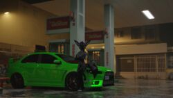  16:9 3d_(artwork) anthro blender_(artwork) blender_cycles canid canine canis car digital_media_(artwork) eddie_(zephyr_the_yeen) evo fox fur gas_station hair lancer male mammal mitsubishi outside rexouium smile solo vehicle widescreen zephyr_the_hyena_(artist) 