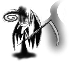  alpha_channel fantasy_feather grim_death_reaper male melee_weapon monochrome polearm rocketpepa scythe shadow shadow_creature smoke spiral_hair weapon wings 