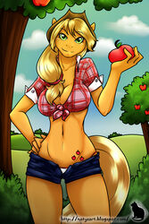  anthro applejack_(mlp) cleavage female female_only friendship_is_magic my_little_pony natysanime smooth_skin solo unzipped 