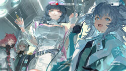  4girls ahoge bandaged_arm bandages bare_shoulders black_hair blue_eyes bonee_(neural_cloud) breasts chinese_commentary cleavage commentary_request dress eyewear_on_head florence_(neural_cloud) girls&#039;_frontline girls&#039;_frontline_neural_cloud gloves green_eyes grey_hair heart heart-shaped_pupils heterochromia highres holding holding_syringe id_card intravenous_drip large_breasts licking_lips looking_at_viewer messy_hair mole mole_on_breast multiple_girls oerba_yun_fang off_shoulder open_mouth pa-15_(girls&#039;_frontline) panakeia_(neural_cloud) recording red_eyes red_hair reeh_(yukuri130) scalpel skin_fang small_breasts sunglasses symbol-shaped_pupils syringe tinted_eyewear tongue tongue_out vee_(neural_cloud) white_dress wz.29_(girls&#039;_frontline) 