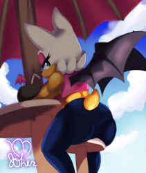  anthro ass bat beach clothing female hi_res leggings legwear looking_back madjoker mammal rear_view rouge_the_bat seaside sega solo sonic_the_hedgehog_(series) thick_thighs 