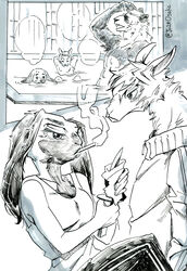  2022 5_fingers abs alpaca anthro athletic athletic_anthro athletic_male bare_chest bear beastars breasts camelid cigarette cigarette_in_mouth cleavage closed_eyes clothed clothing domestic_rabbit facial_scar fangs female fingers fur giant_panda gouhin_(beastars) group hi_res hot_spring humanoid_hands joze_osaka knife kyuu_(beastars) lagomorph leporid looking_at_another lop_rabbit male male/female mammal object_in_mouth open_mouth open_smile oryctolagus partially_submerged rabbit san_(beastars) scar shirt signature smile smoke smoking tank_top teeth topwear tracksuit trio water wool_(fur) 