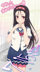  birthday black_hair commentary_request dated english_text female hairband happy_birthday highres long_hair looking_at_viewer mayama_asaka miniskirt official_art ore_wo_suki_nano_wa_omae_dake_ka_yo red_eyes school_uniform short_sleeves sidelocks skirt solo takimoto_shouko translated twitter_username 