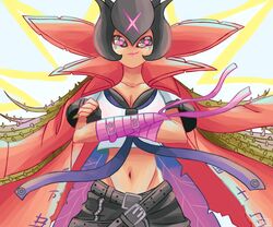 6:5 bancholillymon bandai_namco black_sclera breasts cleavage clothed clothing crossed_arms digimon digimon_(species) elemental_creature female flora_fauna freckles hi_res humanoid lillymon lips looking_at_viewer mistymist navel pink_eyes plant solo