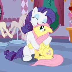 1:1 2012 absurd_res blue_eyes closed_eyes duo equid equine feathered_wings feathers female feral fluttershy_(mlp) friendship_is_magic hair hair_over_eye hasbro hi_res horn hug inside mamandil mammal my_little_pony mythological_creature mythological_equine mythology one_eye_obstructed pegasus pink_hair purple_hair rarity_(mlp) smile unicorn wings yellow_body yellow_feathers