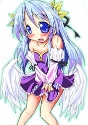  bare_shoulders blue_hair blush chibi chibi_only claudia_(shinrabanshou) female gradient_hair hair_ornament half_updo long_hair multicolored_hair open_mouth shinrabanshou solo takami_shino_(little_sun) wings 