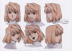  arcueid_brunestud blonde_hair closed_mouth female looking_at_viewer lowres multiple_views open_mouth ozawa_iku photoshop_(medium) production_art reference_sheet sweater tsukihime white_sweater 