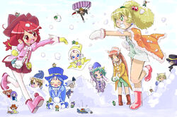  3boys 6+girls ? ahoge altessa_(futagohime) angry animal_ears baby blonde_hair blue_eyes blue_hair blush boots bow bowtie bright_(futagohime) brown_hair camelot_(futagohime) cape capelet chaba_(chabanyu) character_request clenched_teeth closed_eyes coat dress earrings everyone fine_(futagohime) flat_chest flying frown fur-trimmed_capelet fur_trim fushigiboshi_no_futago_hime gloves green_eyes green_hair hair_bobbles hair_ornament hat jewelry leg_lift leonne_(futagohime) long_hair long_sleeves lulu_(futagohime) milky_(futagohime) mini_person miniboy minigirl miruro_(futagohime) mittens multiple_boys multiple_girls open_mouth orange_capelet orange_hair outdoors panties pantyhose pantyshot parachute peeping photoshop_(medium) pink_hair ponytail purple_eyes purple_hair red_eyes red_hair rein_(futagohime) shade_(futagohime) shovel skirt smile snow snowball snowball_fight sophie_(futagohime) star_(symbol) teeth the_eleven_seed_princesses tio_(futagohime) top_hat twintails underwear white_panties white_pantyhose 