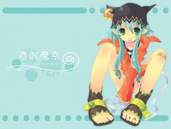  animal_hat bandaged_hand bandages bandaid bandaid_on_knee bandaid_on_leg blue_hair feet female food green_eyes hat ito_noizi jacket jacket_over_swimsuit jewelry jingai_makyou kamaboko kaze_no_ushiro_wo_ayumumono_(kazeko) magatama mouth_hold narutomaki one-piece_swimsuit pointy_ears sandals school_swimsuit sitting solo swimsuit toe_ring toes 