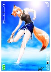  animal_ears blush fox_ears original red_eyes sandals skirt solail_(faya) tail water 