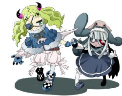  anorak belt blonde_hair bloomers character_request demon_girl eyepatch gloves green_eyes heterochromia horns underwear zombie zombie_girl 