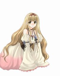  74 bare_shoulders blonde_hair dress female female gensou_suikoden gensou_suikoden_v long_hair luserina_barows simple_background solo suikoden suikoden_v yellow_eyes 