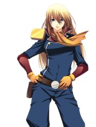  bad_id bad_pixiv_id belt blonde_hair blue_eyes captain_falcon captain_falcon_(cosplay) company_connection cosplay f-zero gloves highres long_hair metroid ran_komomo samus_aran scarf solo 