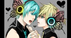  hatsune_mikuo kagamine_len magnet magnet_(vocaloid) male_focus milenkuo multiple_boys vocaloid yaoi 