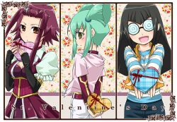  3girls akiza akiza_izinski black_hair brown_hair carly_carmine carly_nagisa coke-bottle_glasses glasses green_hair izayoi_aki long_hair luca luna multiple_girls red_eyes red_hair red_hair twintails valentine yu-gi-oh! yugioh_5d&#039;s yuu-gi-ou_5d&#039;s 