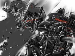  armored_core armored_core_3 armored_core_4 damaged firing flying from_software gun mecha shooting weapon 