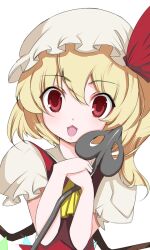  :3 bad_id bad_pixiv_id banned_artist blonde_hair flandre_scarlet hat laevatein oerba_yun_fang open_mouth ponytail red_eyes short_hair side_ponytail smile solo tetsubuta touhou wings 